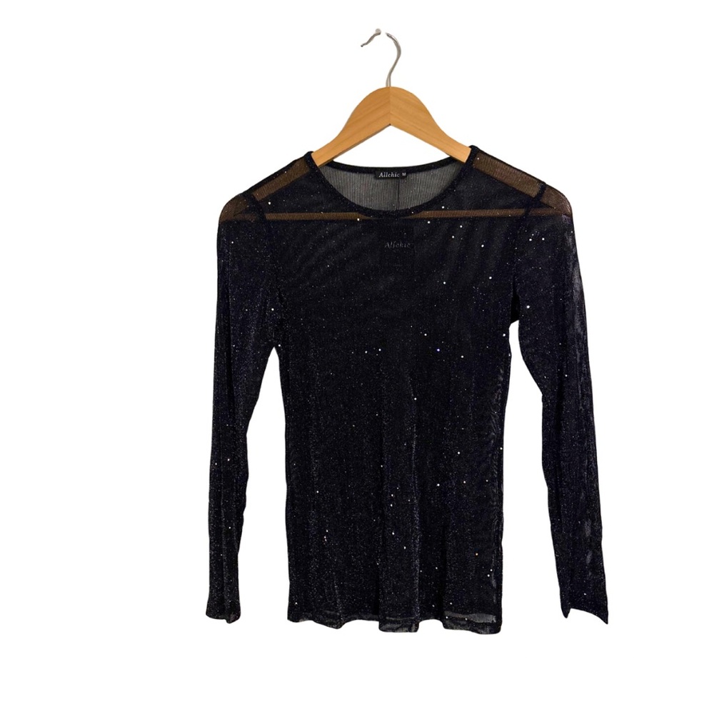 Black Sparkle Mesh Top